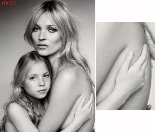 Кейт Мосс позировала для Vogue с дочкой Лилой Грейс, пальцы которой постепенно исчезают.