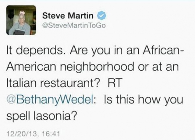 Кто-то спросил, как произносится слово Lasonia (афроамериканское имя). “Это зависит от того, где вы находитесь, в черном квартале или в итальянском ресторане,” - пошутил Мартин.