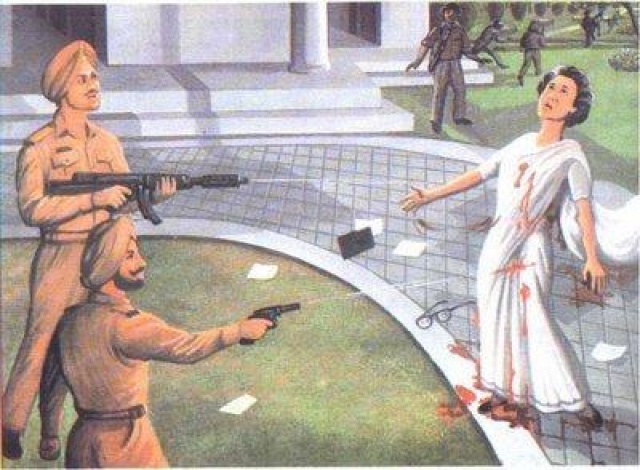 Поравнявшись с ними, Ганди приветливо улыбнулась, в ответ стоявший слева телохранитель выхватил револьвер и выпустил в Ганди три пули, а его напарник в упор полоснул по ней автоматной очередью.