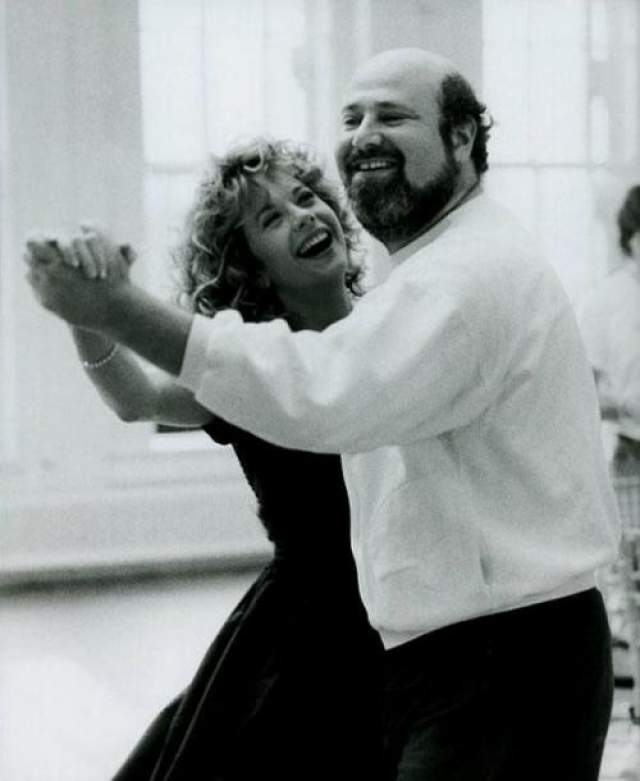 Мед Райан и режиссер Роб Райнер на сьемках фильма "Когда Гарри встретил Салли", 1988 год 