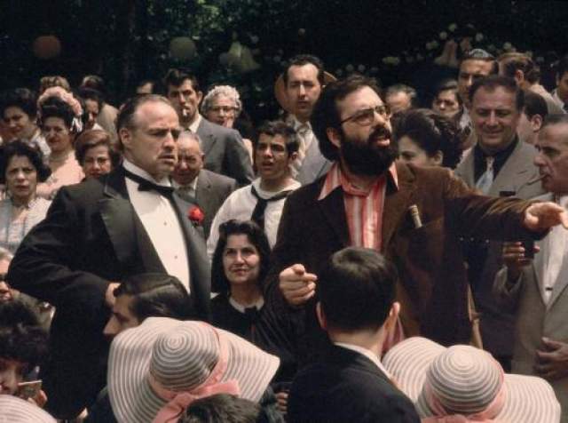 Марлон Брандо и Френсис Форд Коппола на сьемках "Крестного отца", 1972 год 
