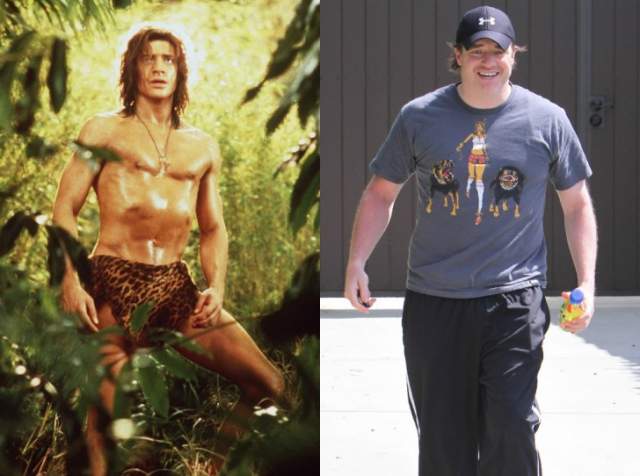 Брендан Фрейзер  В 1997 году в фильме "Джордж и джунглей" и в Брендан в 2015 году. 