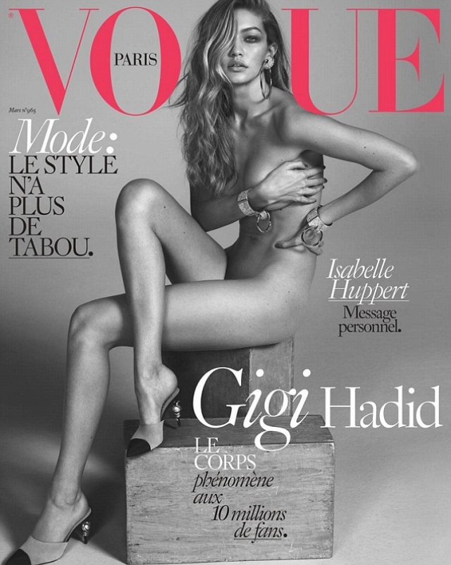 Джи Джи Хадид. Одна из самых востребованных моделей нового поколения оголилась для Vogue.