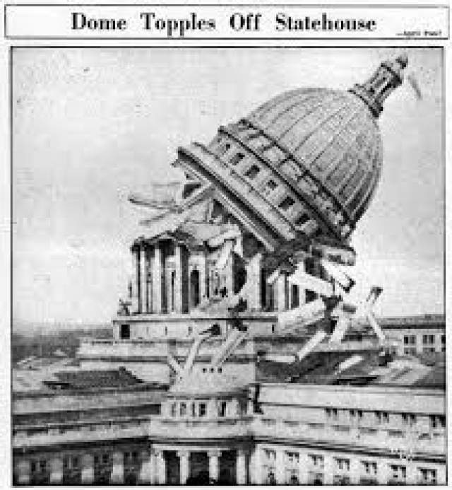 Разрушение Капитолия. В 1933 году газета The Capital Times, выходящая в Мэдисоне, штат Висконсин, опубликовала фотографию разрушенного Капитолия. 