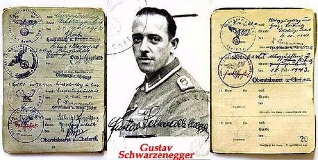 После аншлюса Австрии в 1938 году Густав Шварценеггер вступил в гитлеровскую партию и в отряд штурмовиков. Во время войны он служил в фельджандармерии, где получил чин старшего сержанта. После ему все же было разрешено работать шефом местной полиции, поскольку не было доказательств совершения им каких-либо военных преступлений.
