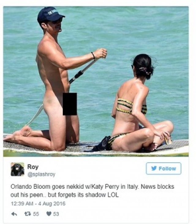 А вот на Сардинии папарацци удалось сделать фото Орландо Блума в одной кепке, когда тот голышом решил покататься на серфе.