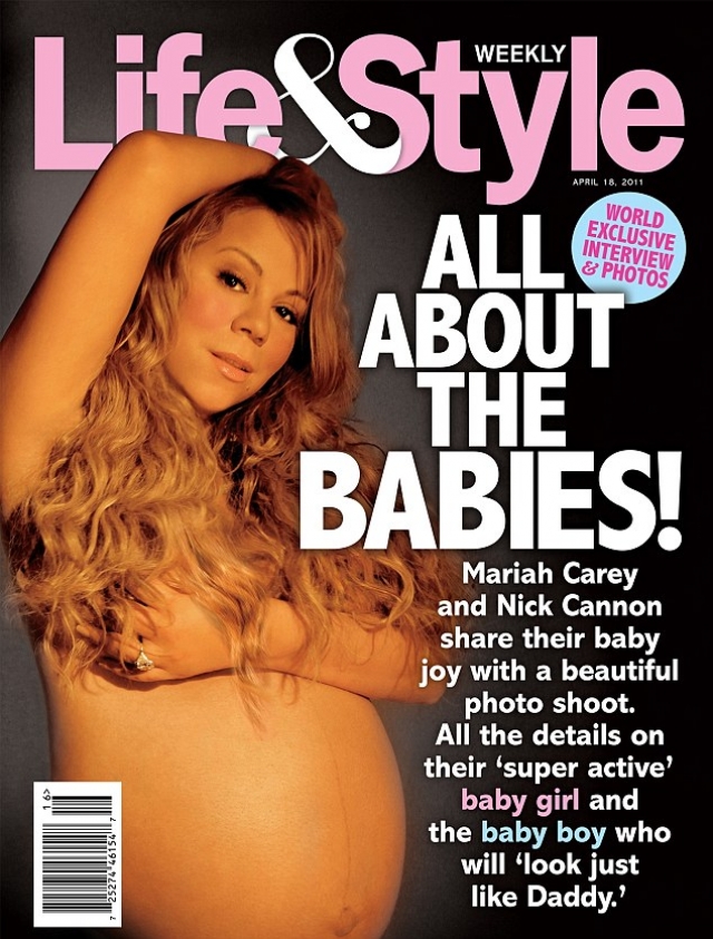 В 2011 году для журнала Life & Style Weekly огромный живот оголила и Мэрайа Кери .