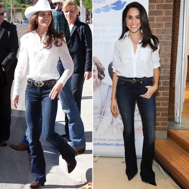 Даже джинсы с белыми блузками они выбирают похожие - хотя клеш последние годы не очень в моде.