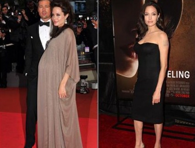 Анджелина Джоли. На Каннском кинофестивале в мае 2008 года актриса позировала еще с огромным животом, а уже в конце года.