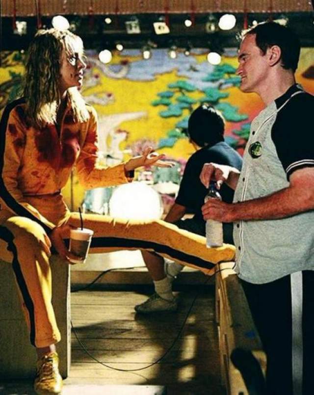 Ума Турман и Квентин Тарантино на сьемках фильма "Убить Билла", 2002 год