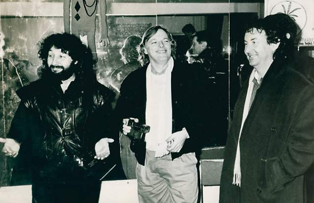 Дэвид Гилмор и ник Мэйсон вместе со Стасом Маминым, 1989 год.