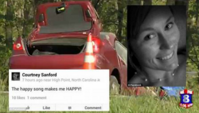 22-летняя Кортни Сэнфорд вела авто и одновременно делала и постила селфи с комментарием о том, как она счастлива.