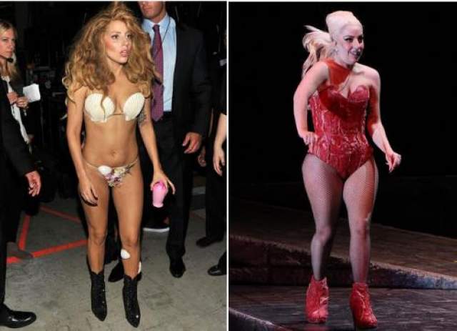 Леди Гага  Леди Гага часто получает колкие комментарии из-за избыточного веса. Но певца не испытывает никаких комплексов по этому поводу, уверенно надев самые откровенные наряды. 