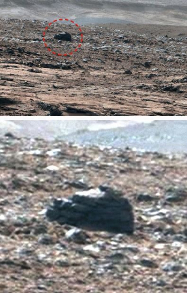 В ходе тщательного изучения снимков, сделанных марсоходом Curiosity, уфологи обнаружили на поверхности Красной планеты вот такой странный монумент.