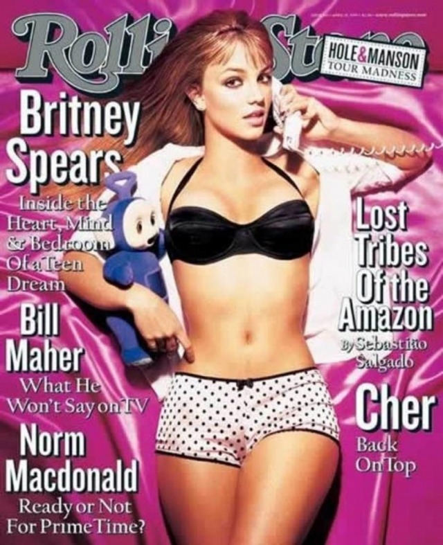 В 1999 году, когда ее дебютный альбом стартовал на первом месте рейтинга Billboard 200, Спирс стала участницей первого скандала: появилась полуобнаженной на обложке журнала Rolling Stone.